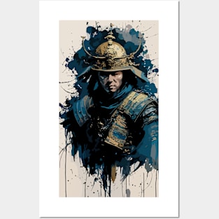 Japanese Samurai in Costume with Sword in Front View Ink Painting Style Posters and Art